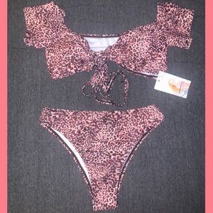 pink cheetah print swim suit set new with tags size small